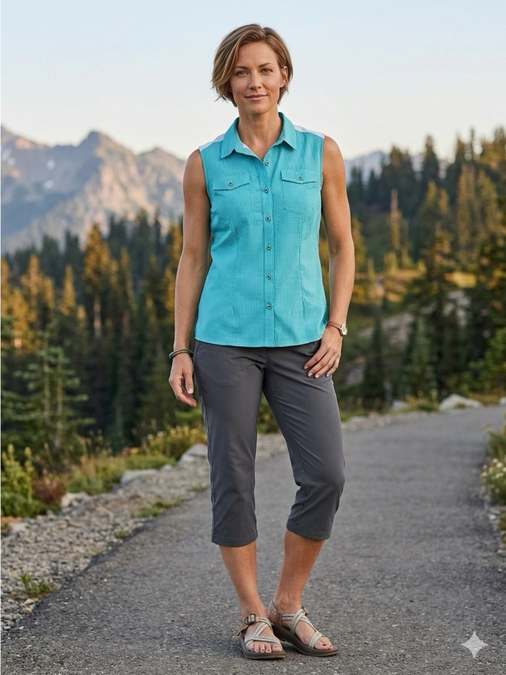 Women’s Sleeveless Button-Front Eddie Bauer Shirt Aqua Top Size L